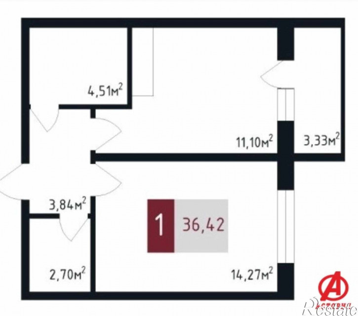 1-комн квартира в новом доме Красина улица, дом 2