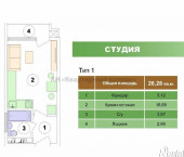 1-комн, 26.28 кв м, этаж 6/19 Рождественская ул, 55