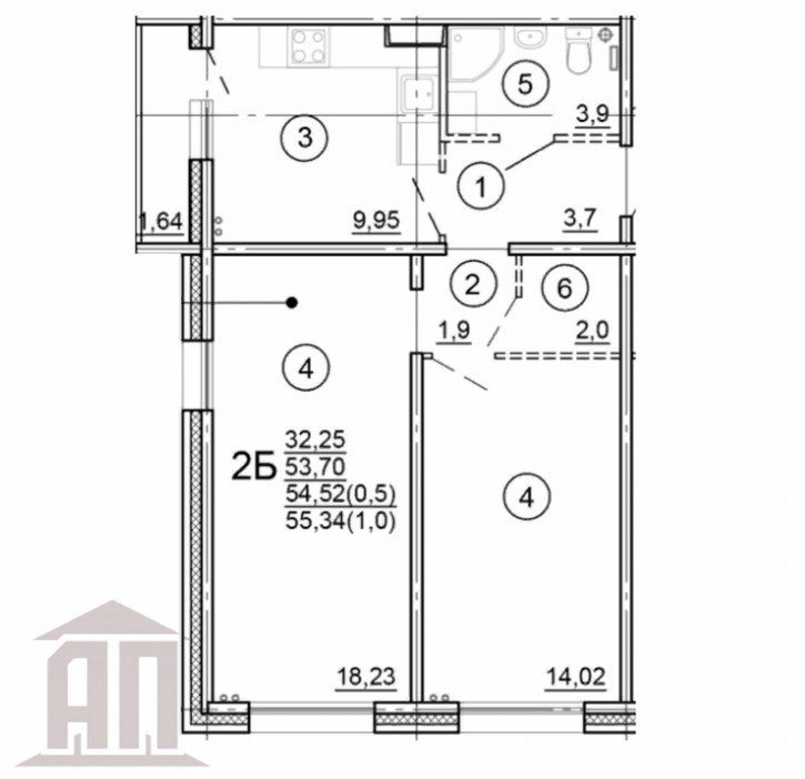 2-комн квартира в новом доме Новочеркасская ул, 48