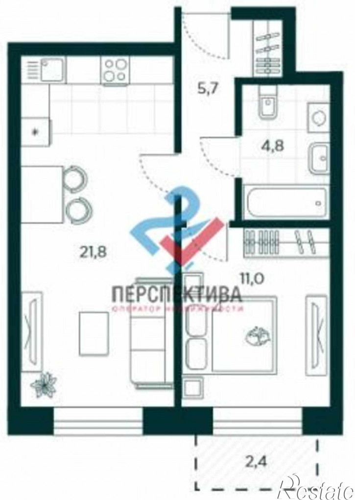 1-комн квартира улица Стасова, 2с1