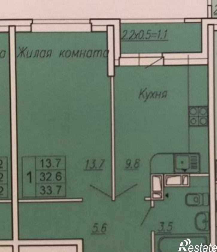 1-комн квартира в новом доме улица Нансена, 83