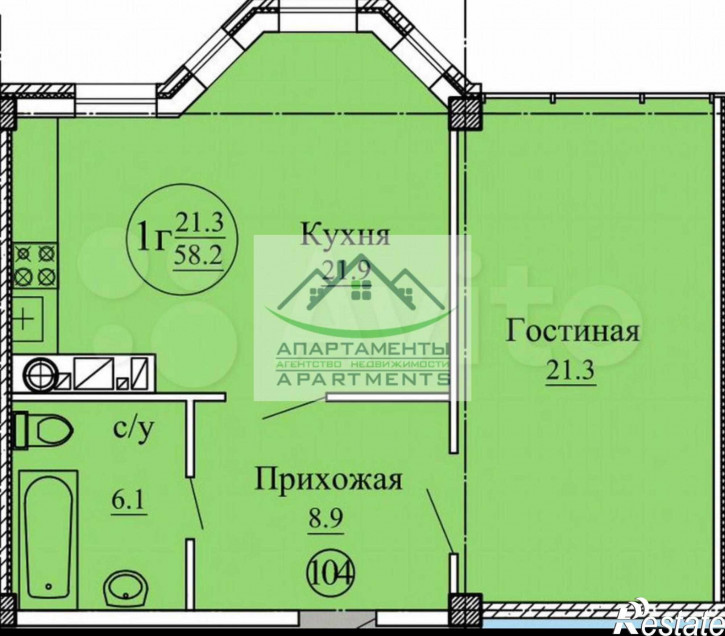1-комн квартира Адмиральского ул, 1а