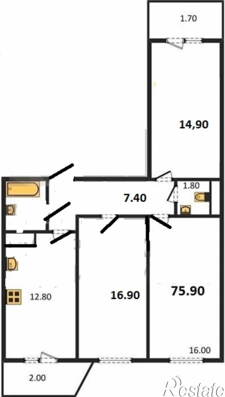 3-комн квартира в новом доме Северная ул, 2А