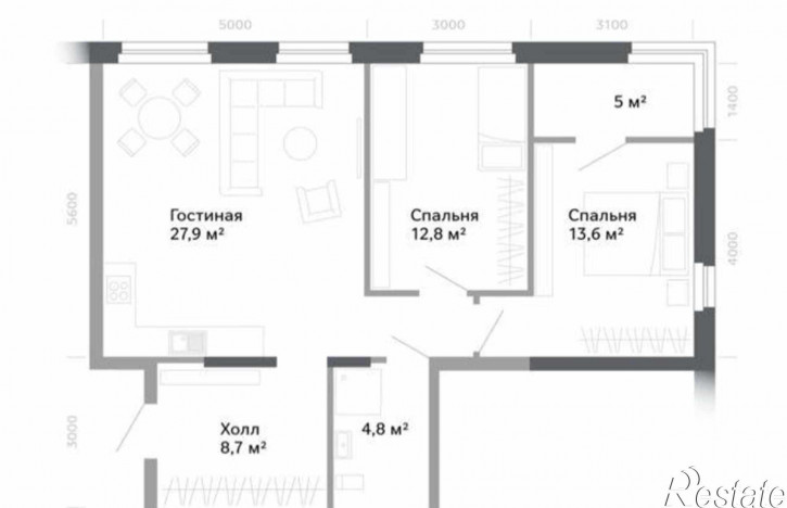 3-комн квартира в новом доме переулок Островского, 92