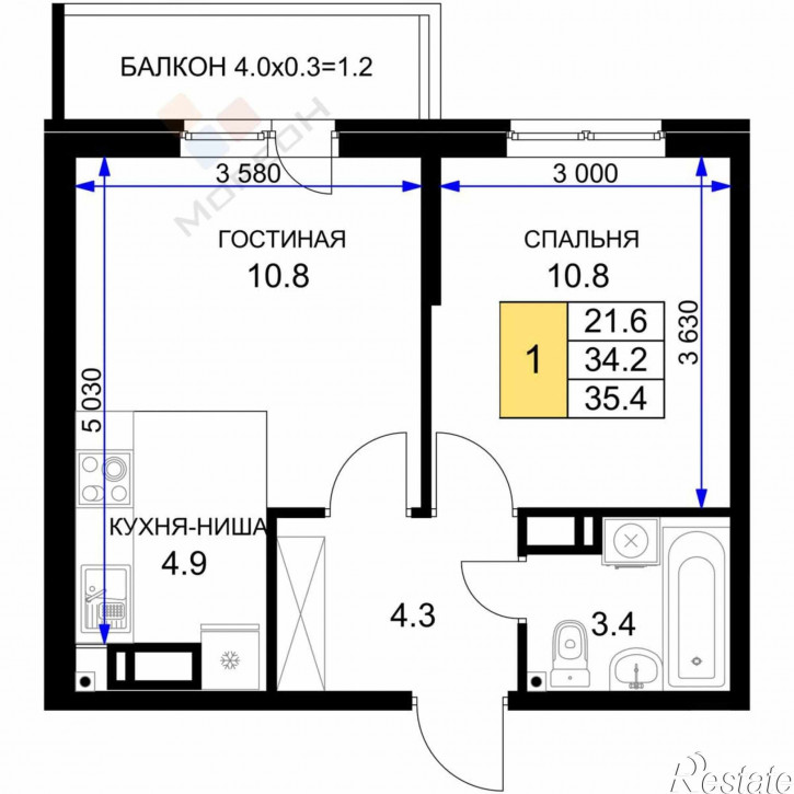1-комн квартира Героя Ростовского, 8к3