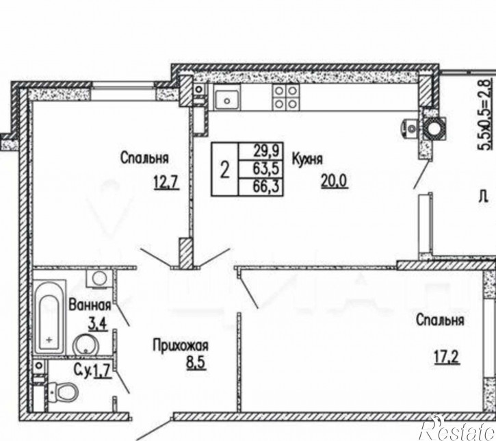 2-комн квартира в новом доме Берберовская улица, 2/101