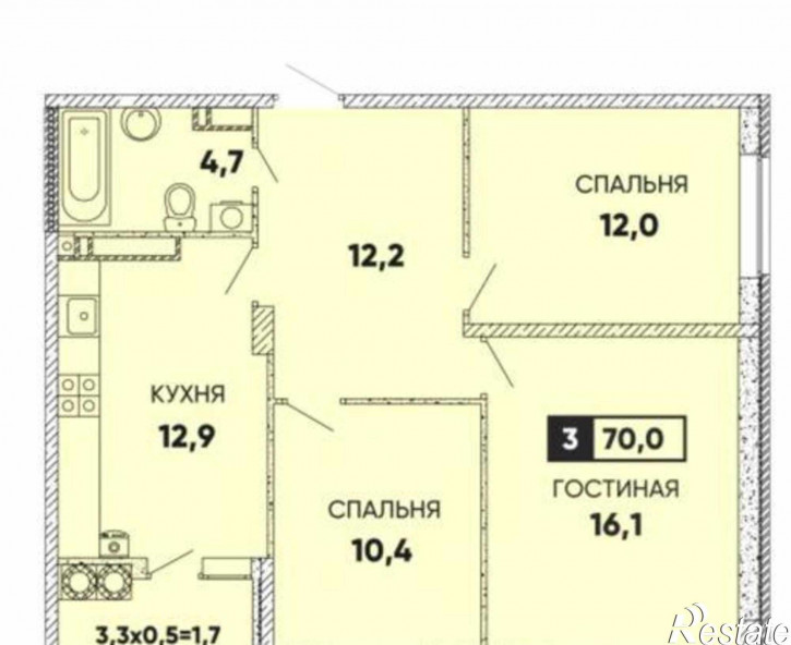 3-комн квартира в новом доме Берберовская улица, 2/101