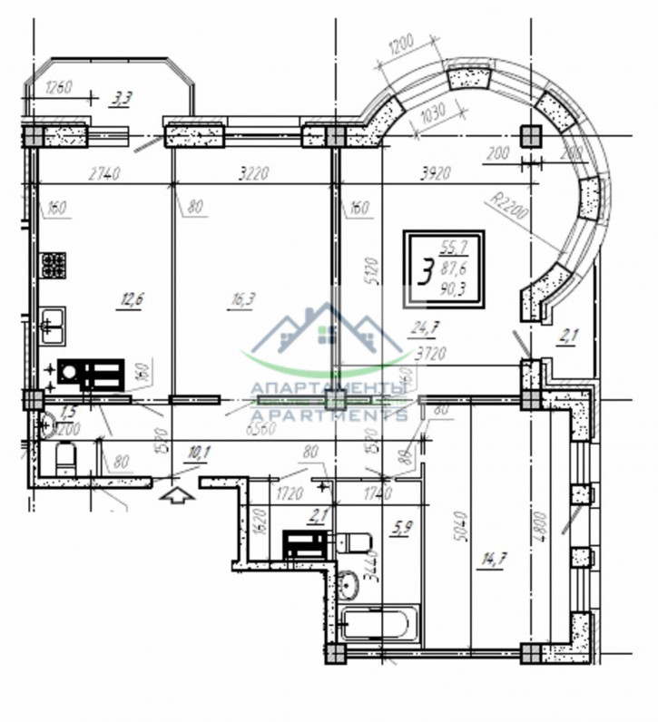 3-комн квартира Ипподромная ул, 1