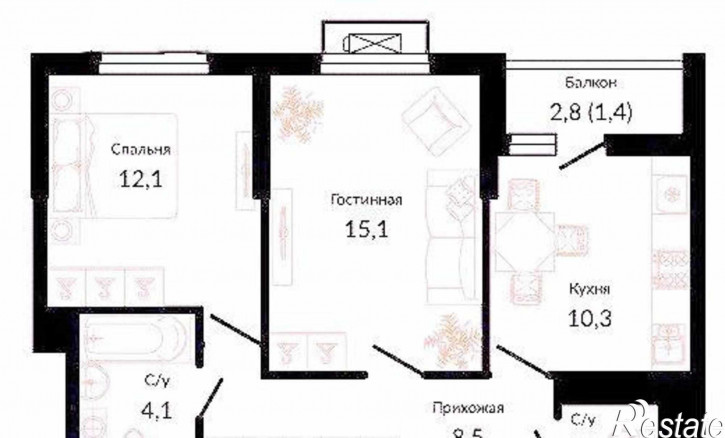 2-комн квартира в новом доме Красноармейская улица, 157Вс2