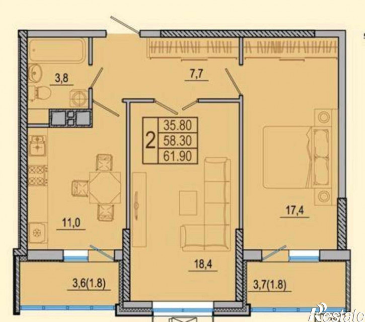 2-комн квартира в новом доме улица Шеболдаева, 95с1