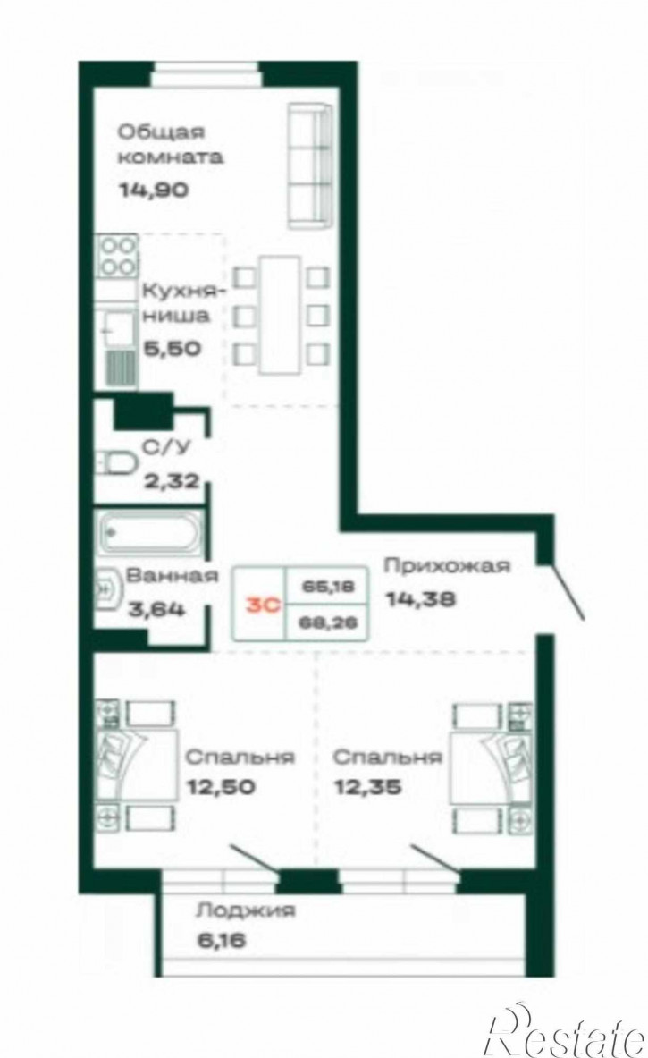 3-комн квартира в новом доме пр-кт. Строителей, 18кор1