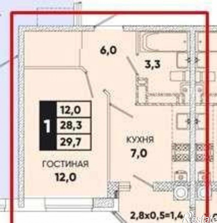 1-комн квартира в новом доме Берберовская улица, 4