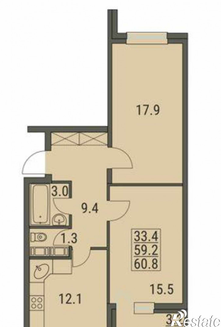 2-комн квартира в новом доме Красноармейская улица, 157Вс1