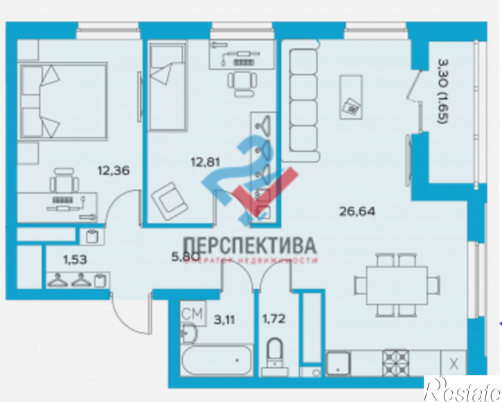 2-комн квартира в новом доме проспект Строителей, с1