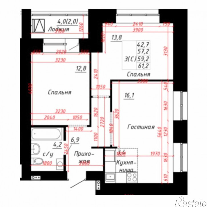 2-комн квартира в новом доме тракт. Павловский, 60Б