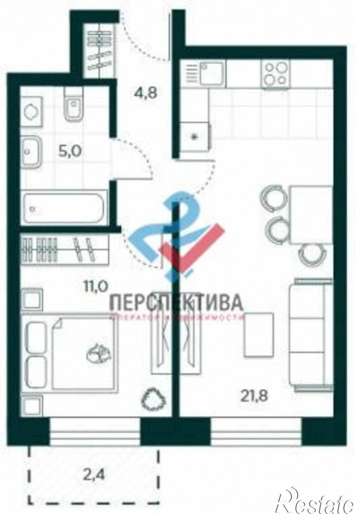 1-комн квартира в новом доме улица Стасова, 2с1
