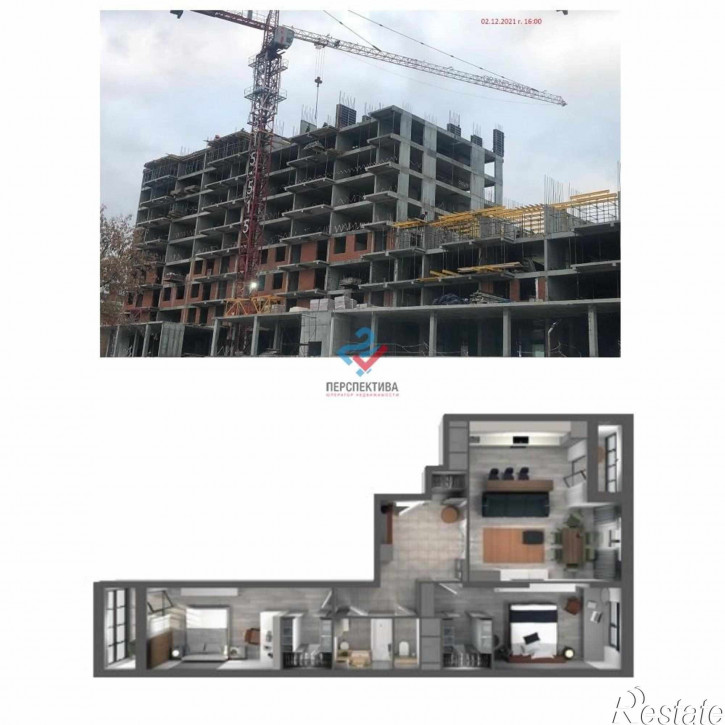 3-комн квартира в новом доме улица Лозицкой, 1А