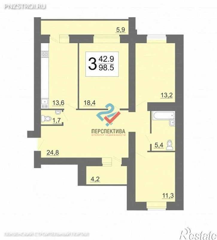 3-комн квартира Изумрудная улица, 1