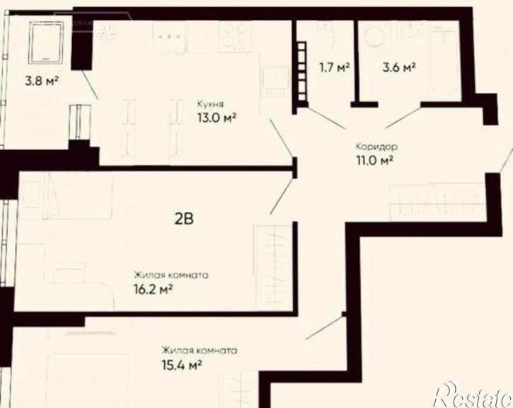 2-комн квартира в новом доме улица 23-я Линия, 54с8