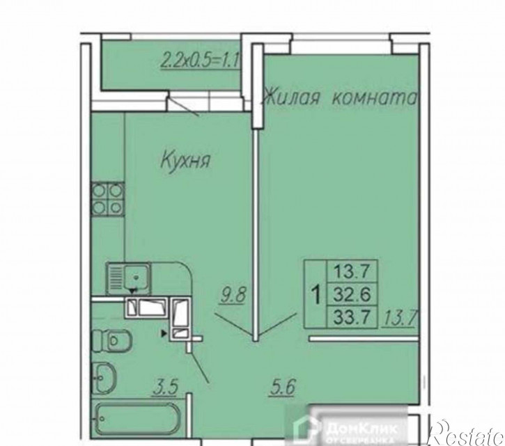 1-комн квартира улица Нансена, 83