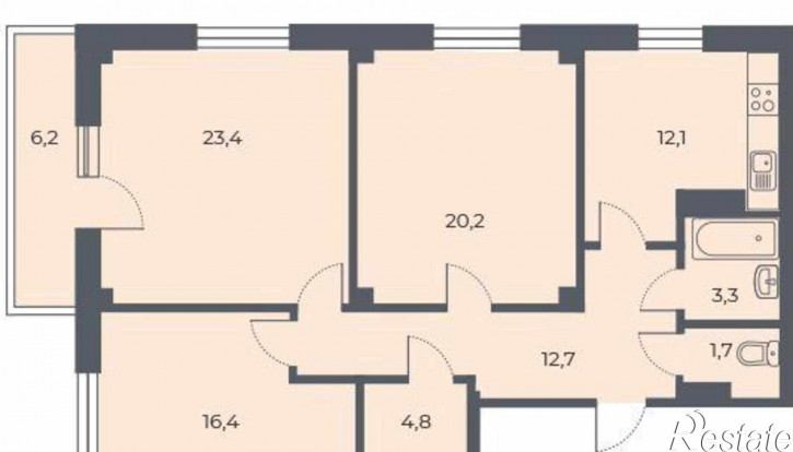3-комн квартира в новом доме улица Оганова, 20к3