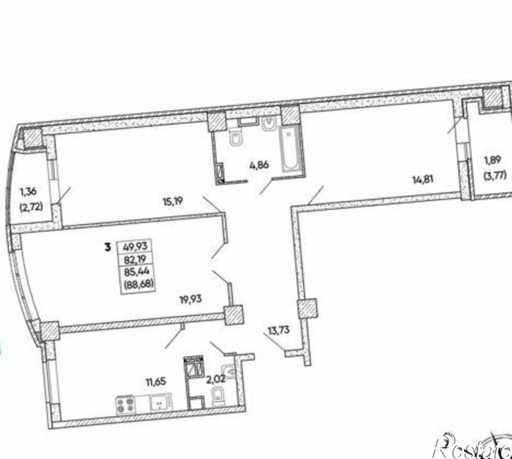3-комн квартира в новом доме Университетский переулок, 137с1
