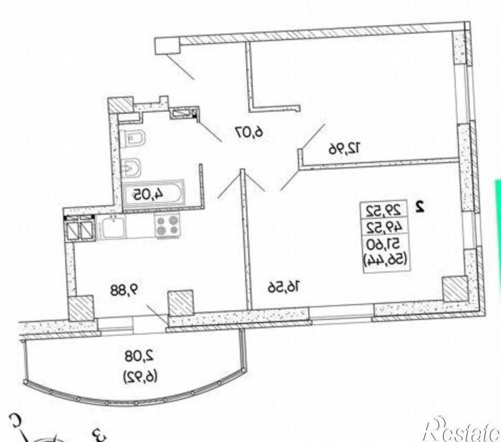 2-комн квартира в новом доме Университетский переулок, 137с1