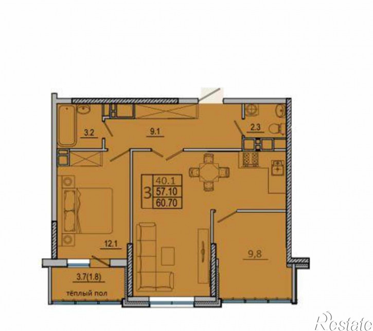3-комн квартира улица Шеболдаева, 95с2