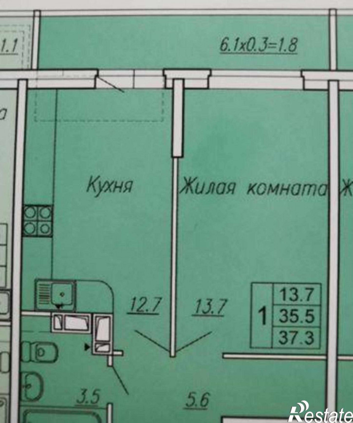 1-комн квартира в новом доме улица Нансена, 83