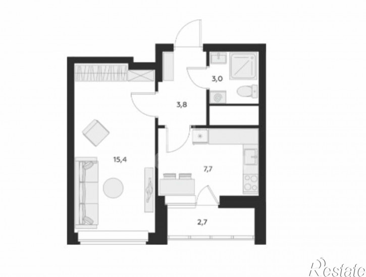 1-комн квартира в новом доме ул. Светлый микрорайон, 9