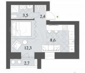 1-комн, 29.5 кв м, этаж 1/9 Тормосиновская улица, д.стр1