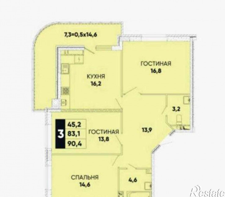 3-комн квартира в новом доме Берберовская улица, 2/101с2