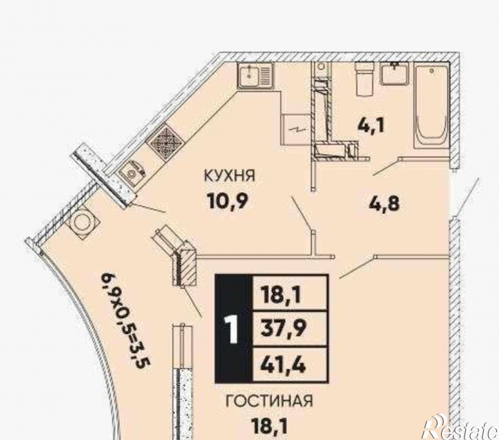 1-комн квартира в новом доме Берберовская улица, 2/101с2