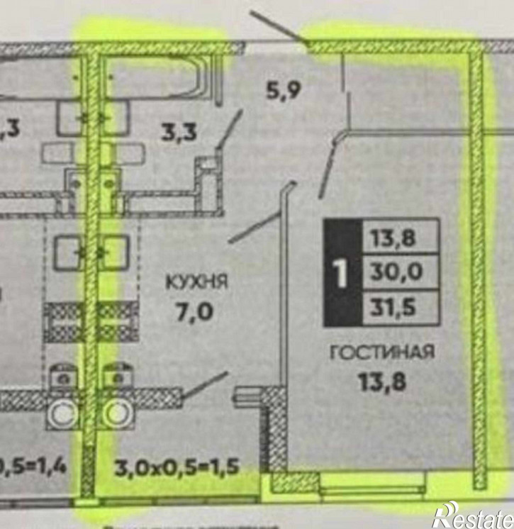 1-комн квартира в новом доме Берберовская улица, 4