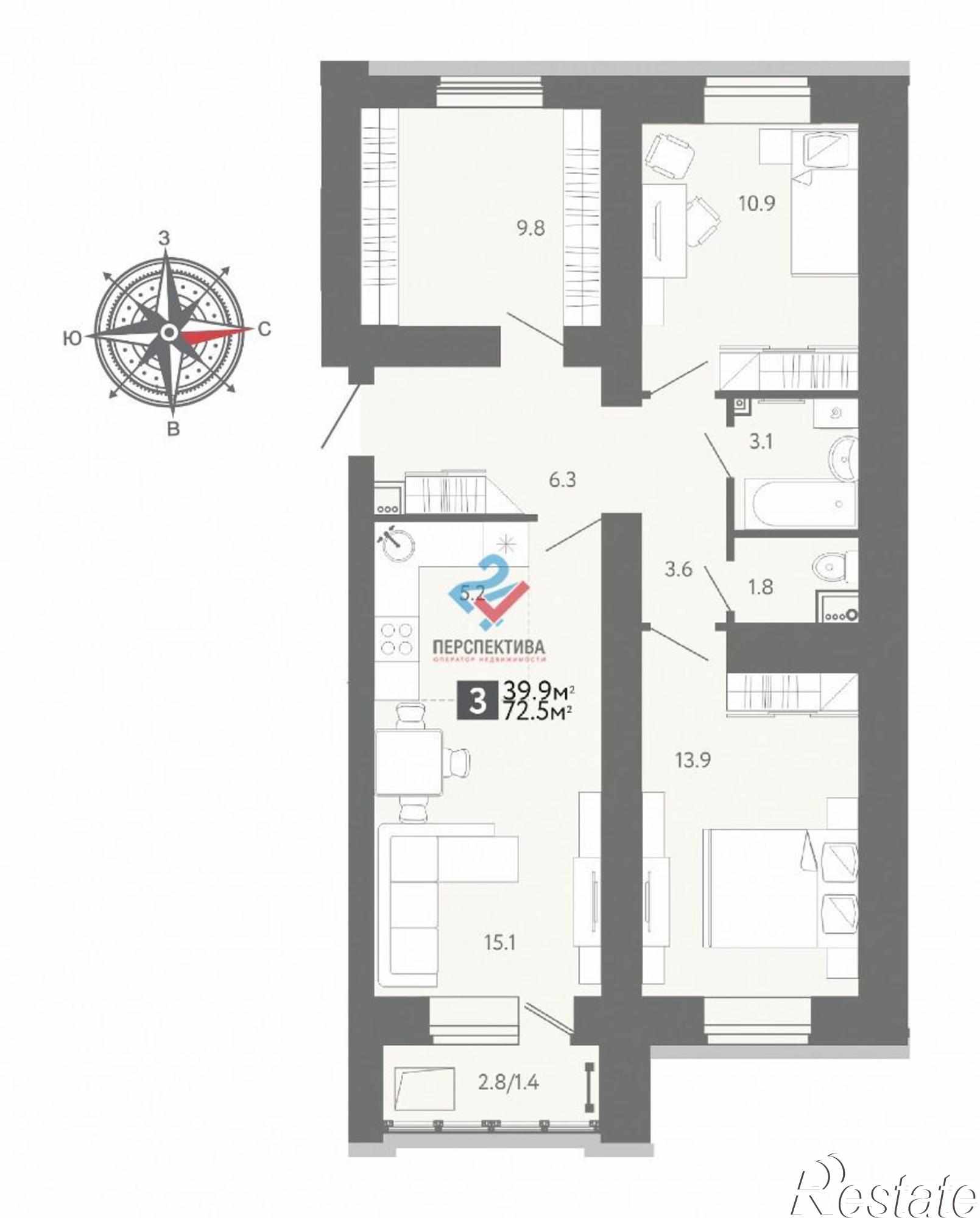 Купить квартиру за 5 218 960 рублей на жилой комплекс Новелла,  с3