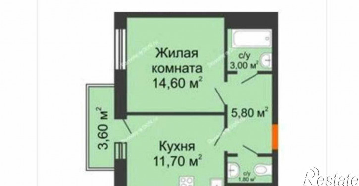 1-комн квартира в новом доме улица Ерёменко, 114