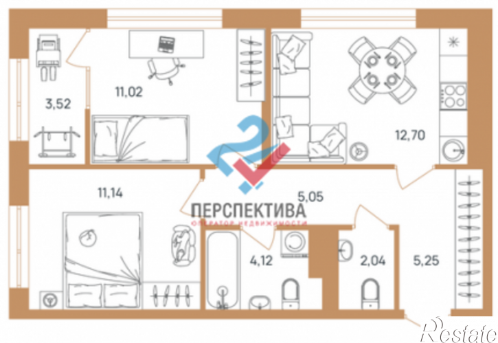 2-комн квартира в новом доме улица 65-летия Победы, 3