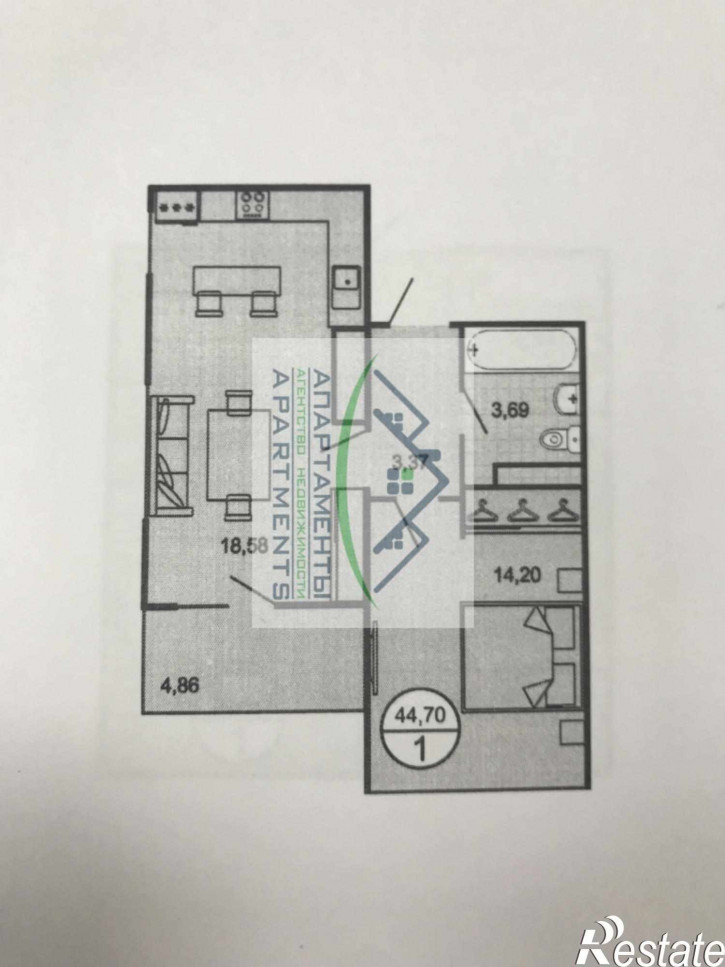 1-комн квартира Малиновского пер, 24