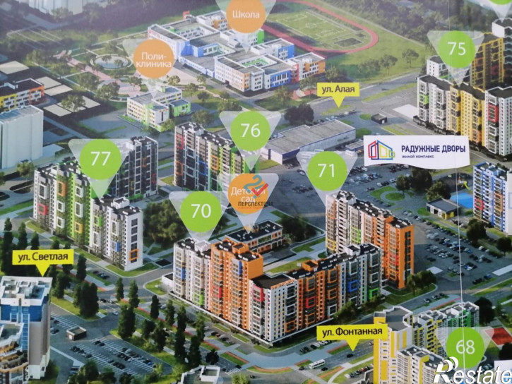 1-комн квартира в новом доме жилой комплекс Радужные Дворы,  с70