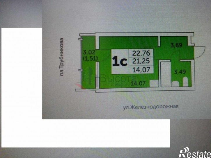 1-комн квартира ул. Железнодорожная,15