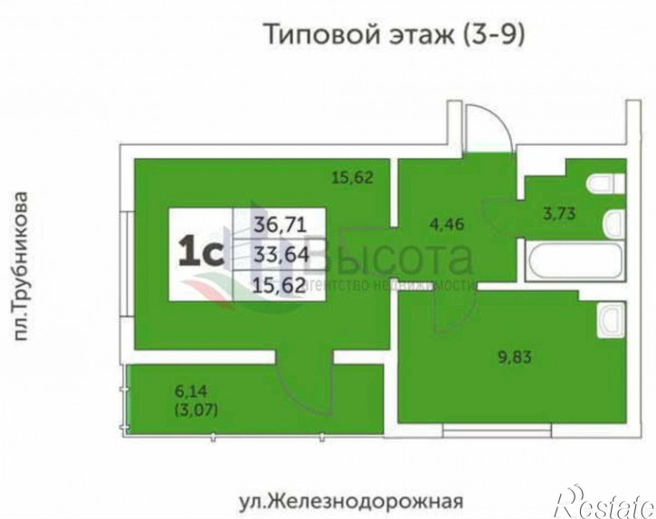 1-комн квартира ул. Железнодорожная,15
