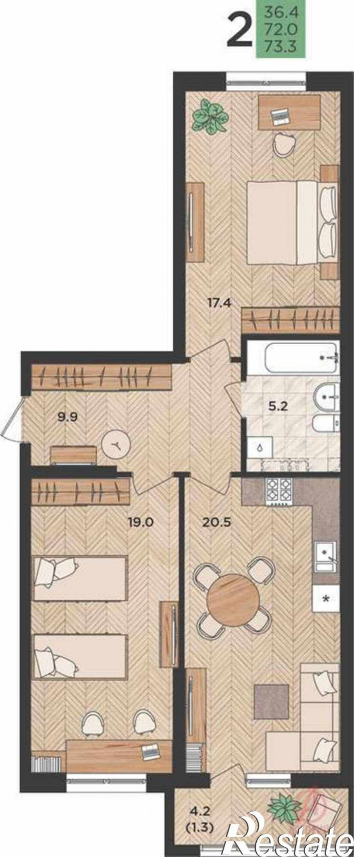 2-комн квартира в новом доме Красина улица, дом 1