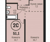 2-комн, 51 кв м, этаж 5/9 ул. Сергея Семенова, 27