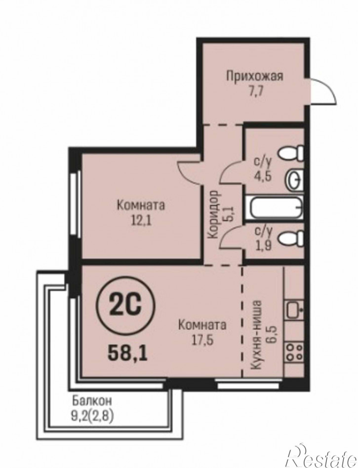 2-комн квартира в новом доме ул. Сергея Семенова, 27