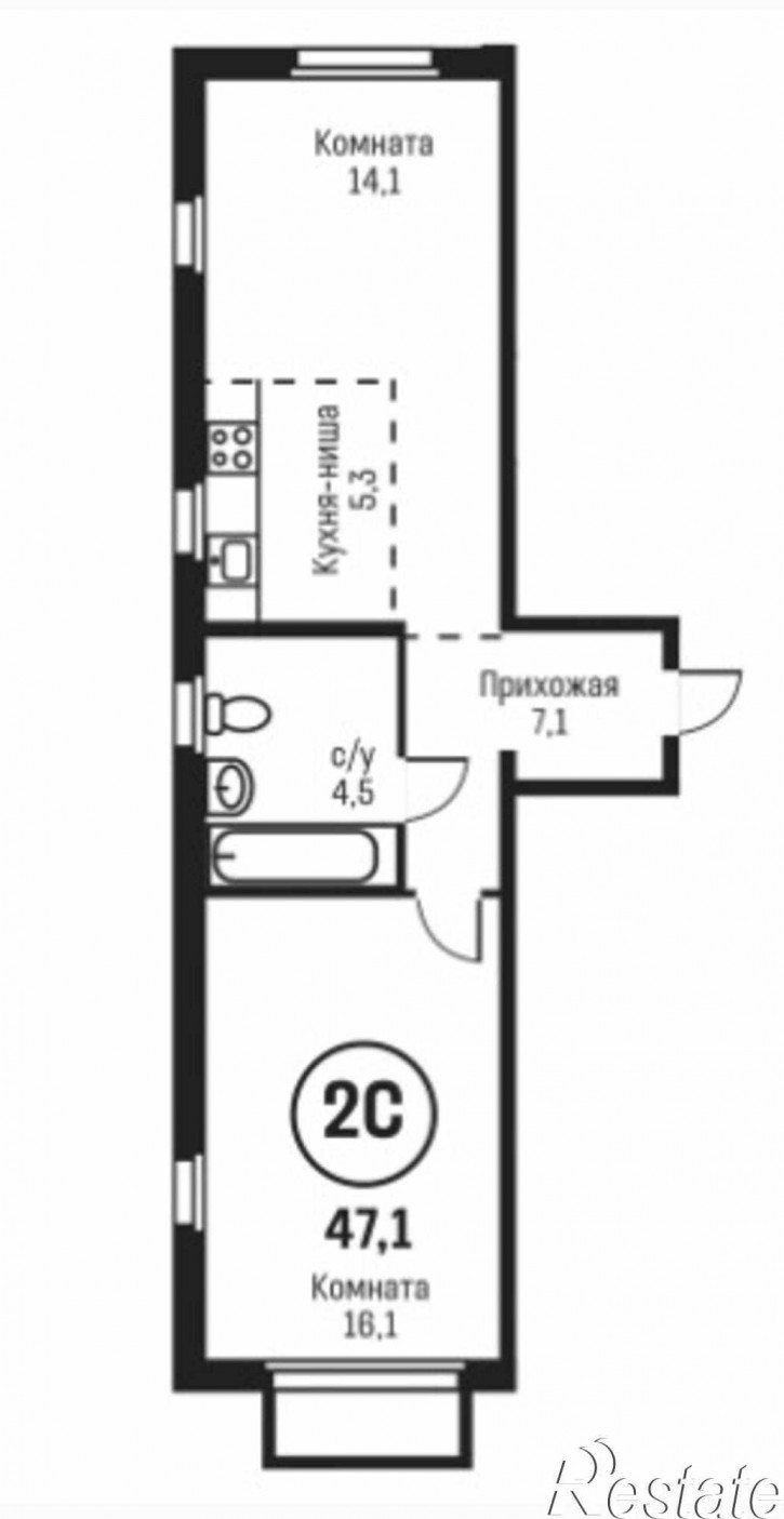 2-комн квартира в новом доме ул. Сергея Семенова, 27