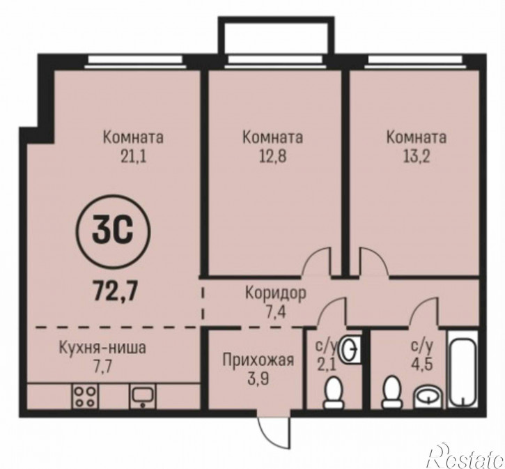 3-комн квартира в новом доме ул. Сергея Семенова, 27