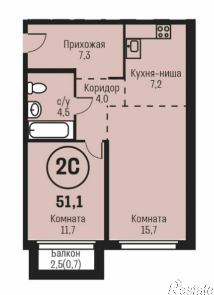 2-комн квартира в новом доме ул. Сергея Семенова, 27