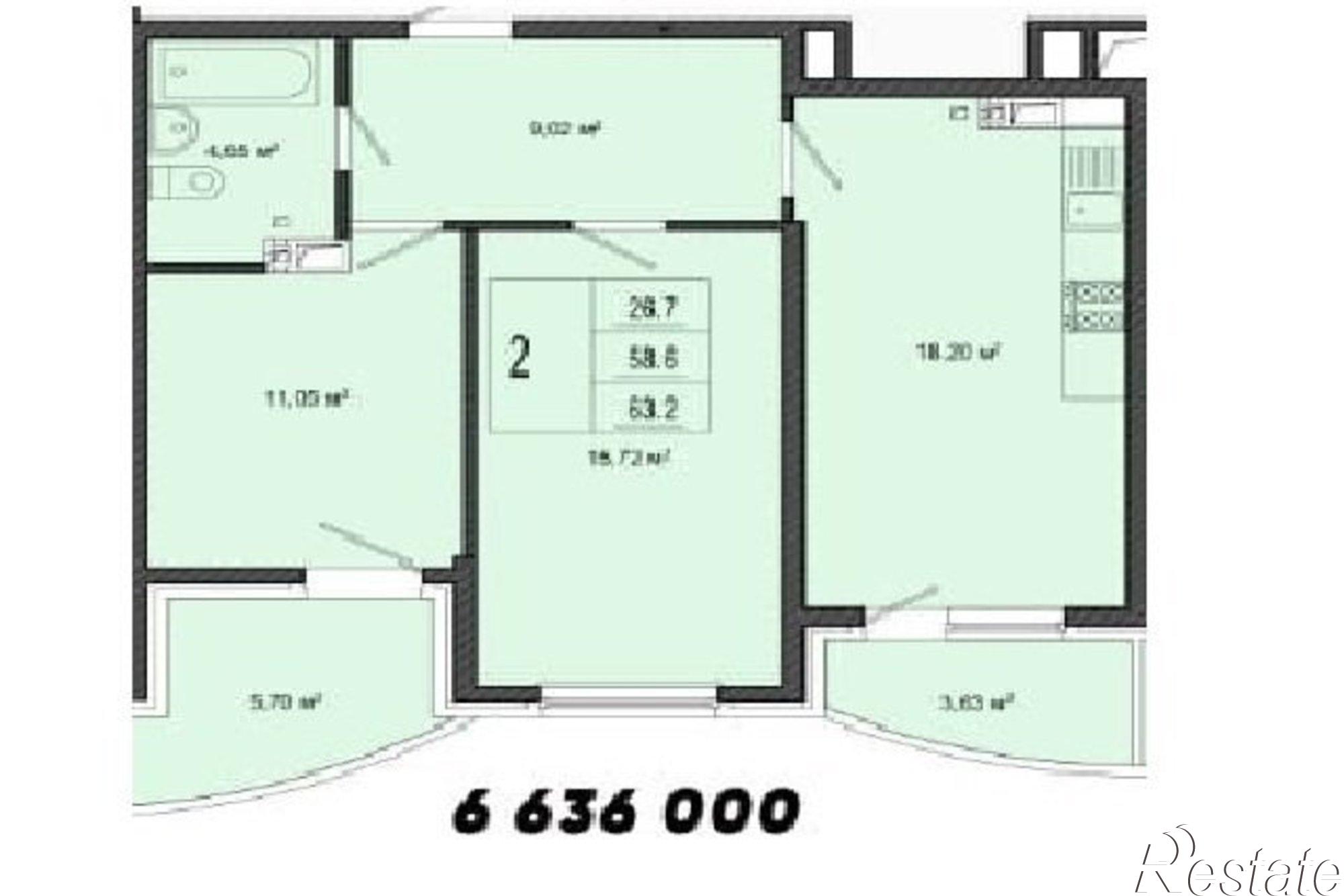 Купить квартиру за 6 636 000 рублей на им. Адмирала Крузенштерна 6