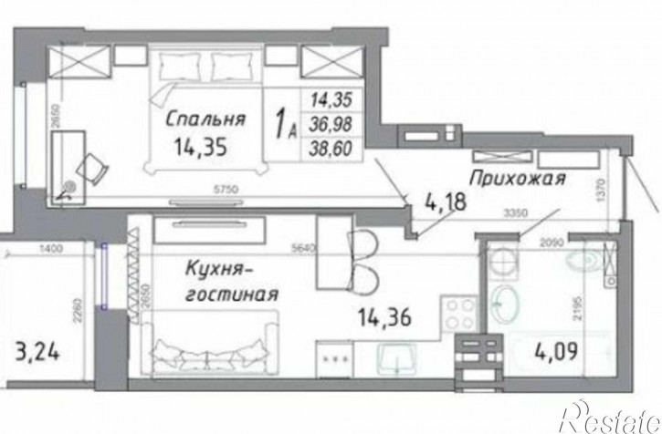 1-комн квартира в новом доме Комарова б-р