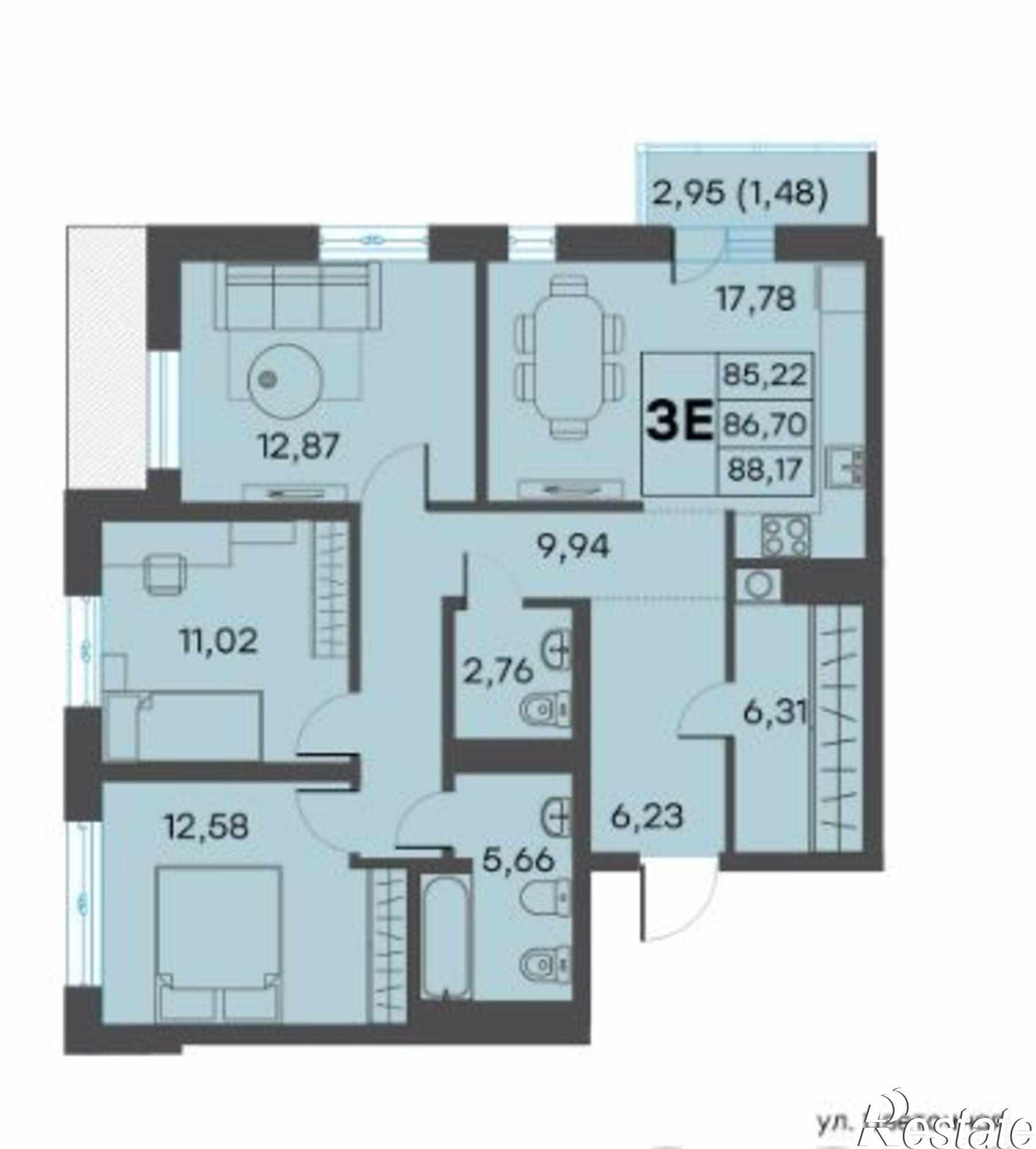 Купить квартиру за 9 937 300 рублей на Красина ул, 64